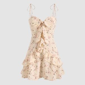 Beautiful ruffle trim floral spaghetti strap sun dress